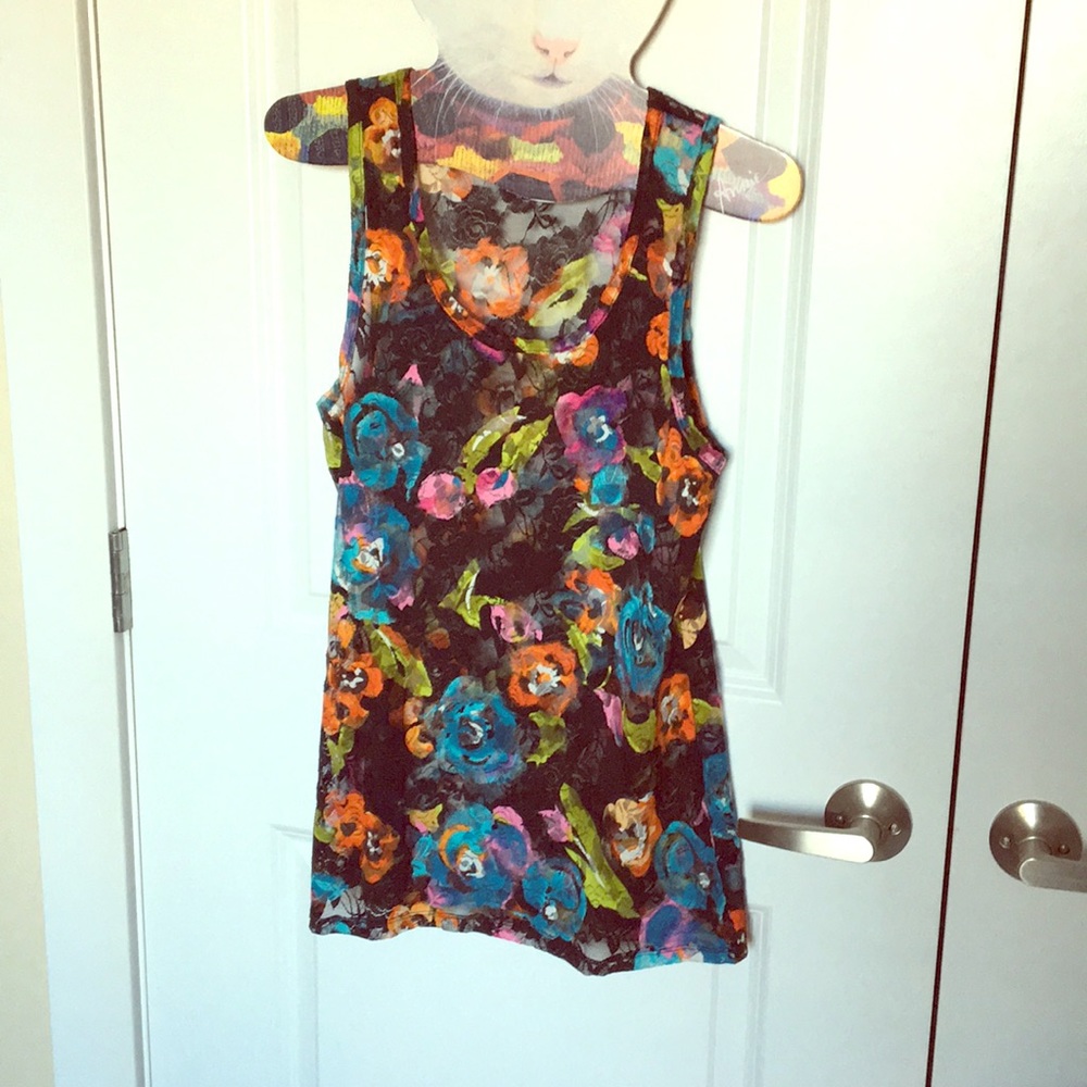 Cato black lace floral tank top